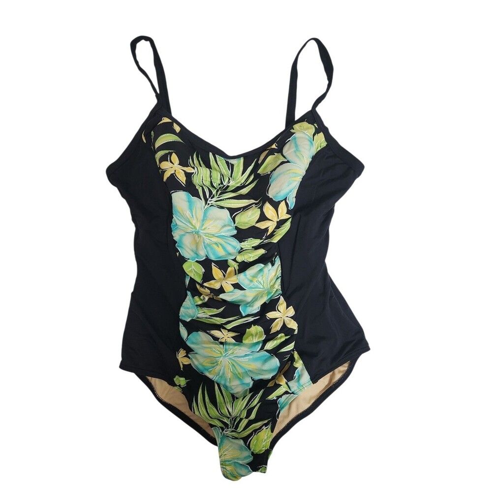 Christina Swimsuit 1 Pc Floral Padded Spaghetti Strap Plus Size 20W Ruched